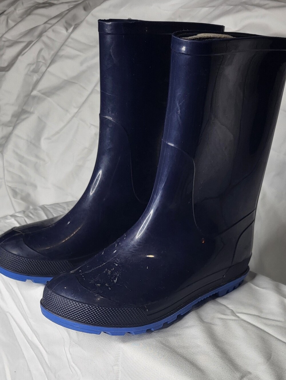 Navy Blue Rain Boots with Bright Blue Soles